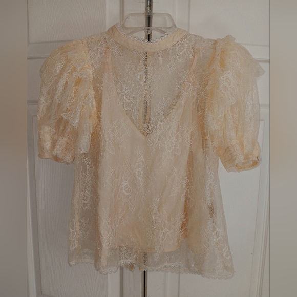 Free People Secret Admirer Mock Neck  Cream Lace Top. Size S. - Picture 4 of 15
